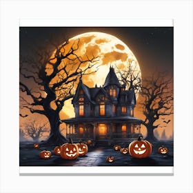 Halloween House With Pumpkins 7 Canvas Print