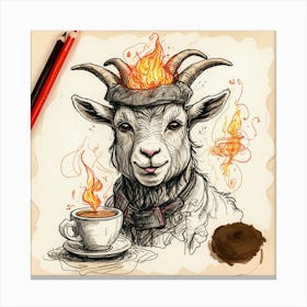 Goat With A Cup Of Coffee Canvas Print