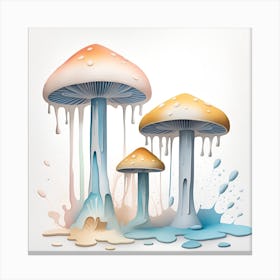 Three Mushrooms With Dripping Liquid Watercolor Canvas Print