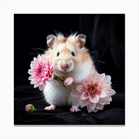 Hamster Clutching Pink Dahlia Blossom Soft Fur Texture In Contrast With Delicate Petals Whiskers G Canvas Print