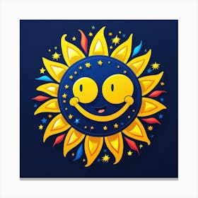 Lovely smiling sun on a blue gradient background 91 Canvas Print