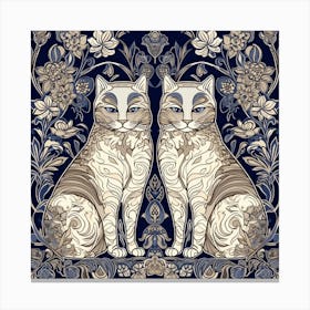 William Morris Inspired   Classic Cats Brown And White Blue Square Canvas Print