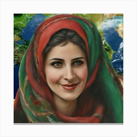 Afghan Woman- Arabian Woman, Lovely smiling young Asian muslim woman in hijab and Palestine woman smile. Canvas Print