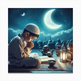Muslim Boy Praying At Nightالمشاعر الروحانية في رمضان Canvas Print