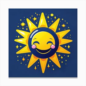Lovely smiling sun on a blue gradient background 6 Canvas Print