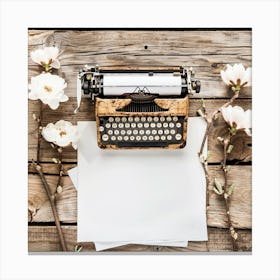 Typewriter With Flowers Canvas Print