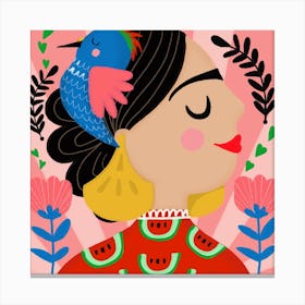 Frida Water Melon Bird Canvas Print