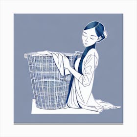 Chinese Woman Washing Clothes Canvas Print