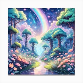 A Fantasy Forest With Twinkling Stars In Pastel Tone Square Composition 331 Canvas Print