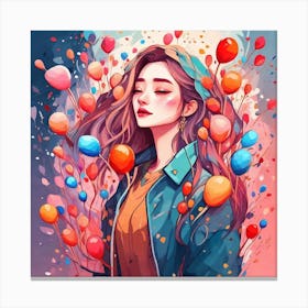 Girl With Balloons Canvas Print