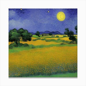 Moonlight Over A Field 1 Canvas Print