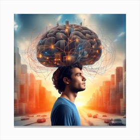Imagine A Guy Brain Connected With City Network S And Other People S Minds Which Sends And Communicate With Other People Thoughts And Creates A Scenario Or Images (5) Canvas Print