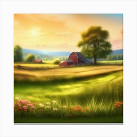 Farm Landscape At Sunset Canvas Print