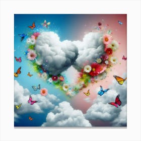 Heart Shaped Clouds With Butterflies Canvas Print