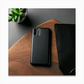 Firefly Sleek Black Leather Phone Case On Minimal Workspace 67969 Canvas Print