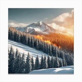 Snowy Mountain Scene Canvas Print