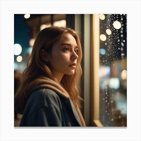 Photo Beautiful Young Woman Looking At The Shop Window At Night 0 (1) Canvas Print