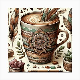 Coffee Cup With Feathers 1 Canvas Print