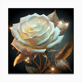 Illuminating A Delicate White Rose Silver Glitter Bouquet 8 Canvas Print