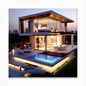 Modern House At Dusk 2 Canvas Print