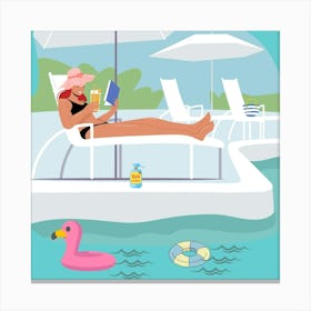 Woman Relaxing At The swimming Pool Canvas Print