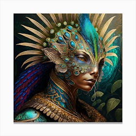 Firefly A Modern Illustration Of A Fierce Majestic Native American Warrior Peacock Iguana Hybrid Fem Canvas Print
