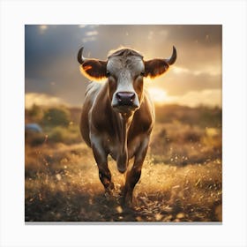 Cow At Sunset Canvas Print
