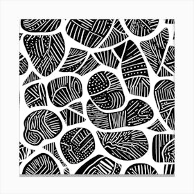 Retro Inspired Linocut Abstract Shapes Black And White 3 Canvas Print