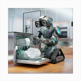 A 3d Render Of A Smart Robot Washing Dis Exipiosiqsu0eex7tg4nkg Ml98uj7or86dpg5mzyy6yw Canvas Print