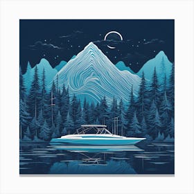 Boat On The Lake At Night Canvas Print