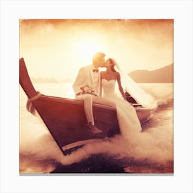 Wedding Couple On A Boat Canvas Print