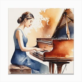 Watercolor Girl Playing Piano Canvas Print