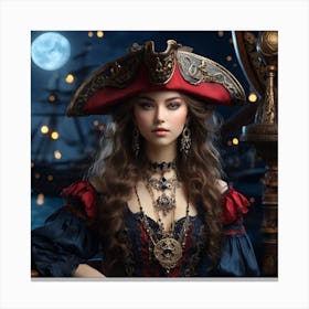 Beautiful Woman In Pirate Costume Canvas Print
