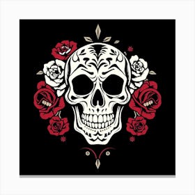 Sugar Skull With Roses Canvas Print