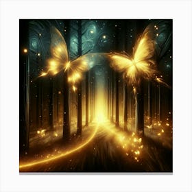 Golden Butterflies In The Forest 4 Canvas Print