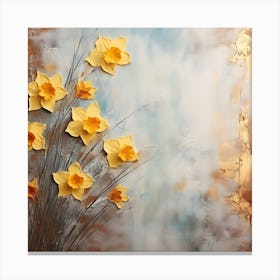 Daffodils Waving Stem Pointed Leaves Yellow Flashes Brown 4 Canvas Print