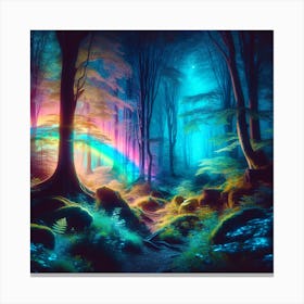 Magical Forest With A Neon Rainbow Canvas Print