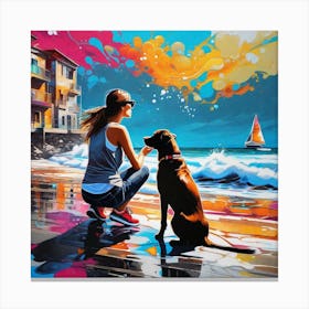 Woman And Her Dog 1 Canvas Print