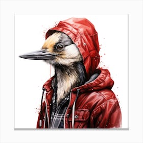 Watercolour Cartoon Woodpecker In A Hoodie 1 Canvas Print