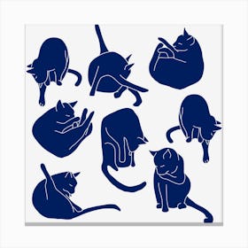 Cats Doing Cat Things Blue and White Canvas Print