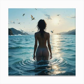 Naked Woman Standing In Water Canvas Print