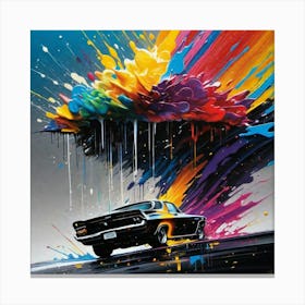color graffiti raining on car Canvas Print
