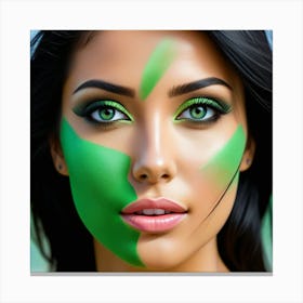 Rostro Mujer Pincelada De Verde Canvas Print