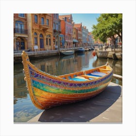 Boat On A Canal Canvas Print