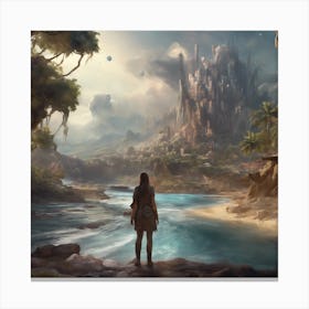 Girl Looking At A River Canvas Print