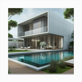 Modern House With Swimming Pool 2 Canvas Print