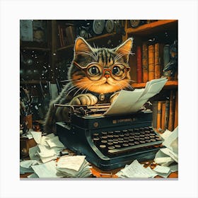 Funny Cat Writer Vintage 2 Canvas Print