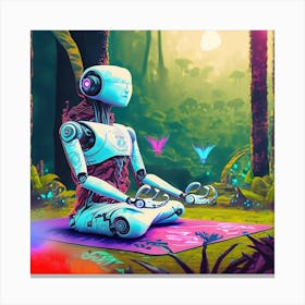 Robot Meditation In The Forest Canvas Print