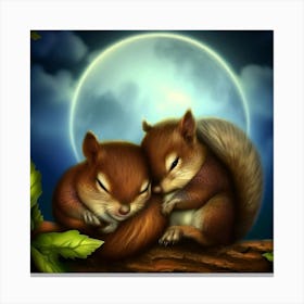 Cute Squirrels At Night Canvas Print