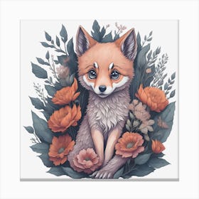 Cute Floral Wolf (1) Canvas Print